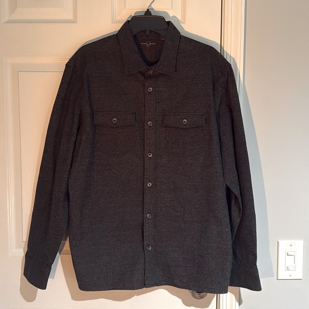 Black Brown 1826 Long Sleeve Collared Button Shirt in Charcoal